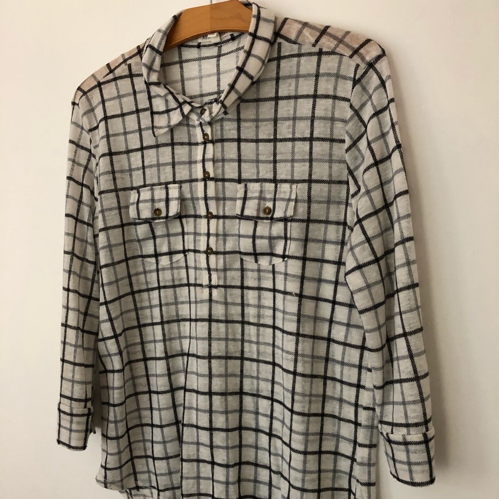 3/4 Sleeve Plaid Blouse
